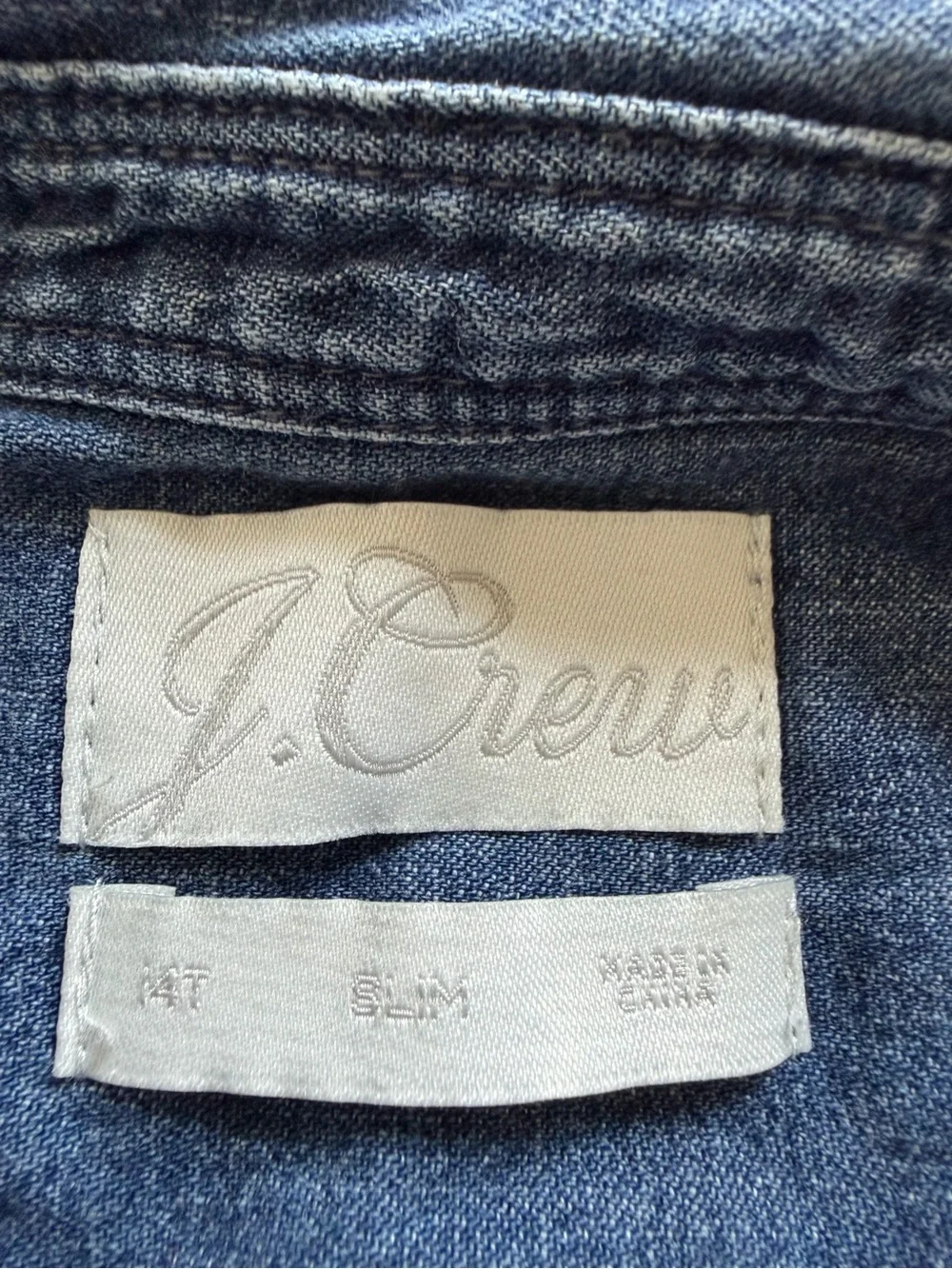 J. Crew Slim Fit Chambray Shirt Size 14 Tall Blue Cotton Pearl Snap Western